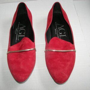 AGL women's scarlet suede ballet flats almond-toe silver-toned strap  EU 37 1/2